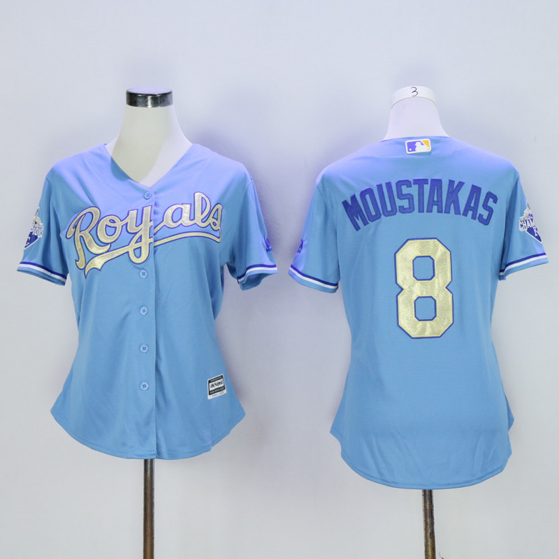 Women Kansas City Royals #8 Moustakas Light Blue Champion MLB Jerseys
